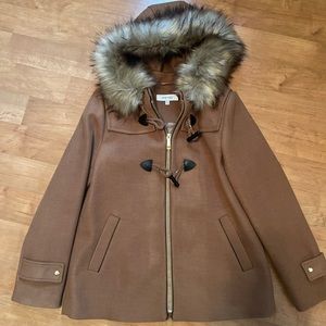 Nine West Hooded Faux Fur Trim Toggle Coat